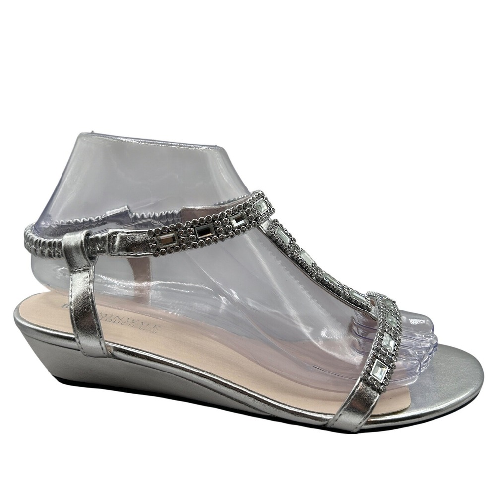 Benjamin Walk Jazz Sandals Women's Silver Rhinestone Low Wedge 6.5M